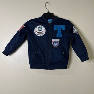 Boys Thomas & Friends Bomber Jacket Navy Blue Thomas Train Patches Sz 4T